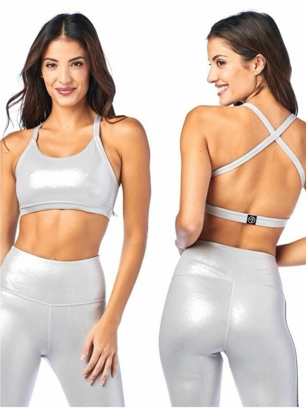 NWT Zumba Silver Metallic Open Back Zumba Sport Bra
